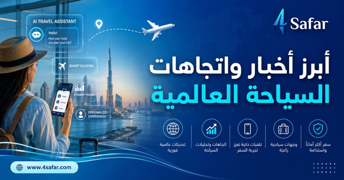 رحلة جوية لطائرة تحلق فوق مناظر طبيعية خلابة تمثل السياحة العالمية